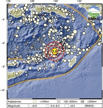 Gempa Magnitudo 5,0 Guncang Laut Banda Maluku