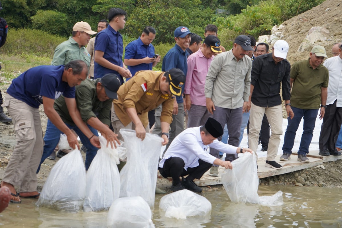 Tinjau Bendungan PLTA Danau Kerinci, Bupati Monadi Dampingi Gubernur Al Haris Lepas 10.000 Benih Ikan 