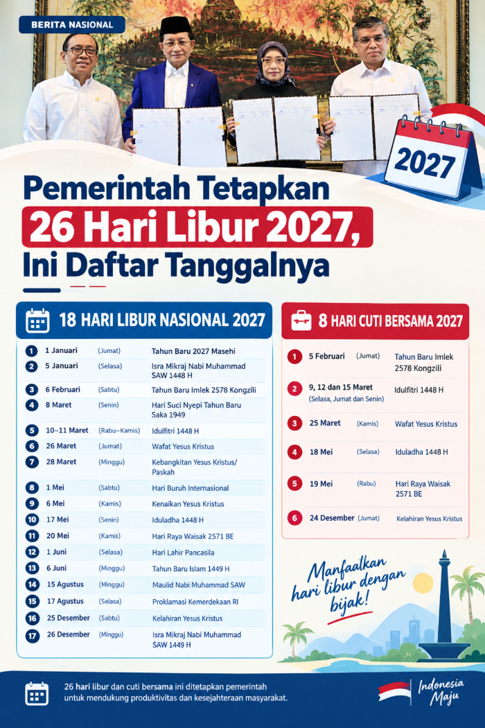 Pemerintah Tetapkan 26 Hari Libur 2027, Ini Daftar Tanggalnya