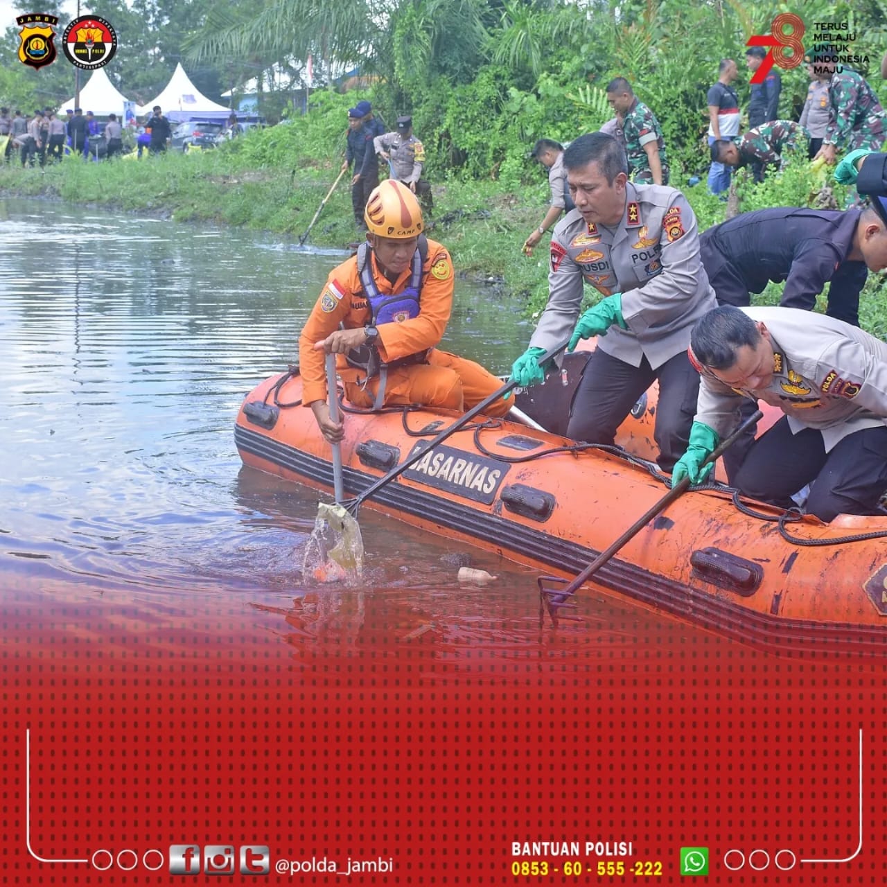 Sambut HUT RI ke-78, Kapolda Jambi Bersihkan Aliran Sungai di Kuala Tungkal