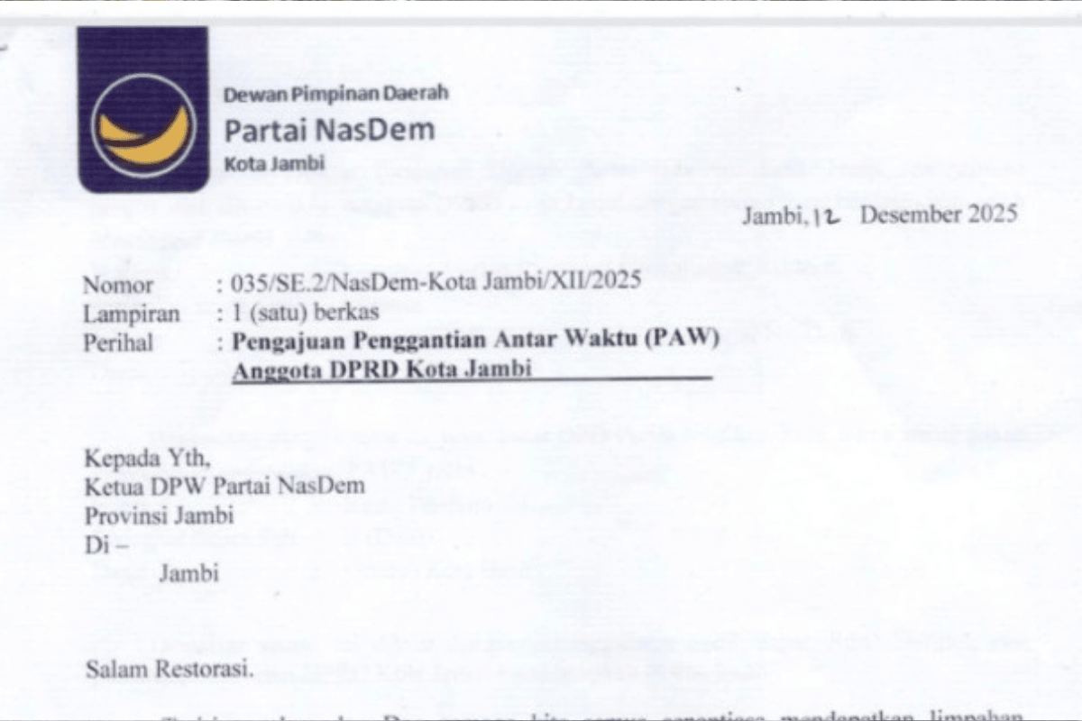 DPD NasDem Kota Jambi Ajukan Hasto Pratikno sebagai PAW DPRD Pengganti Pangeran