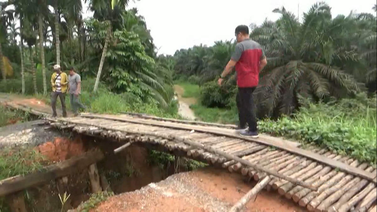 Ruas Jalan Desa Di Pemayung Terputus di Terjang Longsor Kabupaten Batang Hari