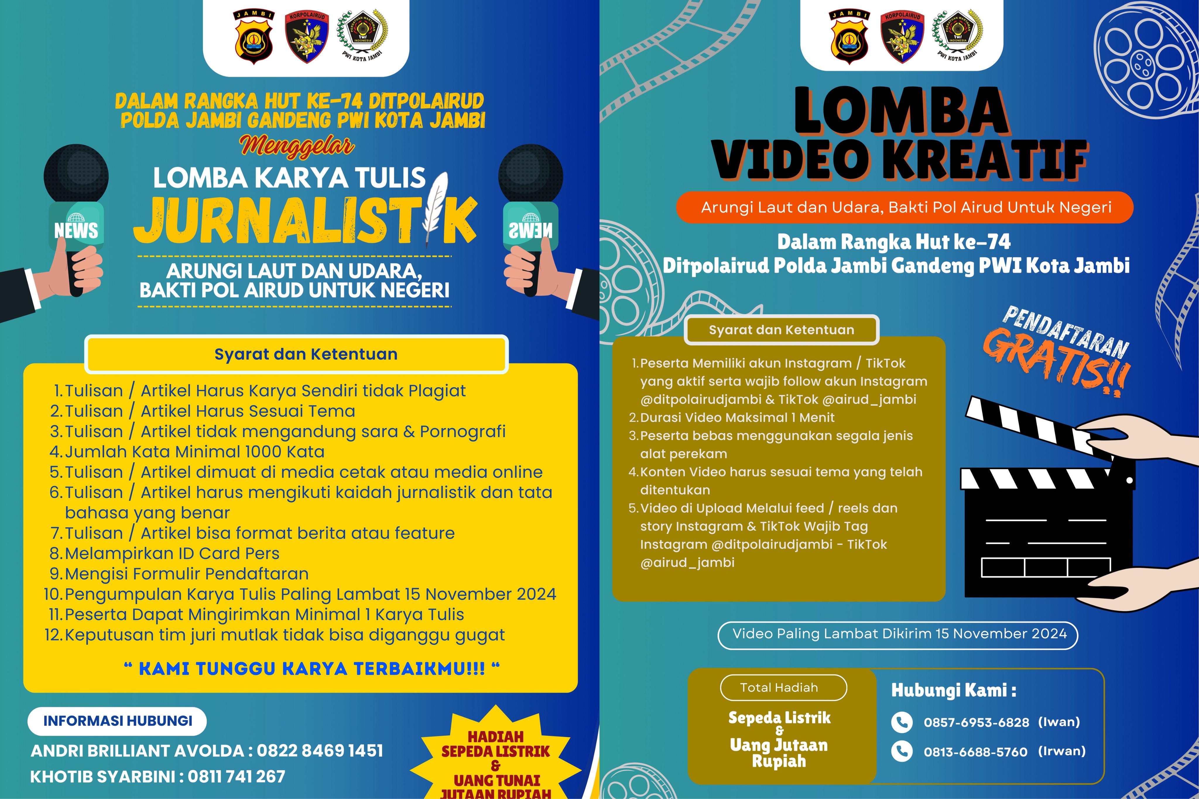 Jelang HUT ke-74, Ditpolairud Polda Jambi Gandeng PWI Kota Gelar Lomba Karya Tulis dan Video Kreatif