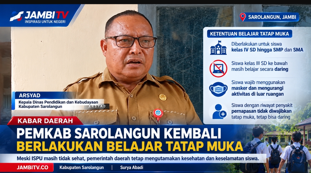 Pemkab Sarolangun Kembali Berlakukan Belajar Tatap Muka Dengan Tetap Perhatikan Prokes