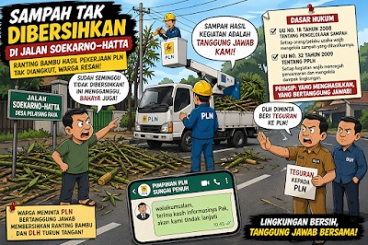 PLN Diminta Bersihkan Sampah Ranting Bambu di Jalan Soekarno-Hatta