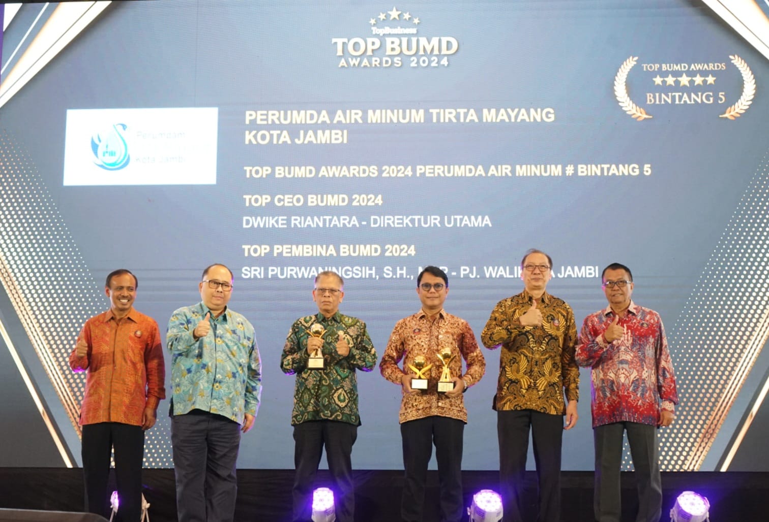 Tirta Mayang Kembali Raih Penghargaan TOP BUMD Awards Bintang 5 Tahun 2024