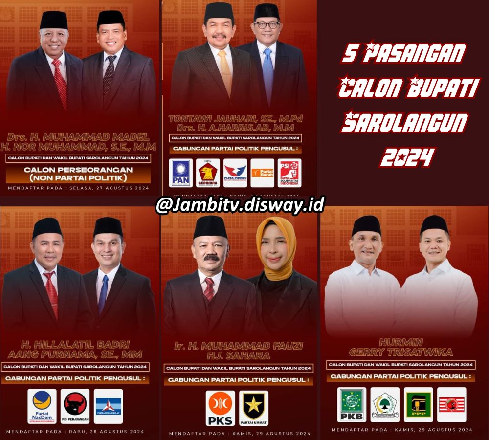 KPU Tetapkan 5 Pasangan Calon Bupati Sarolangun 2024, ini Dia Partai Pengusungnya !!!