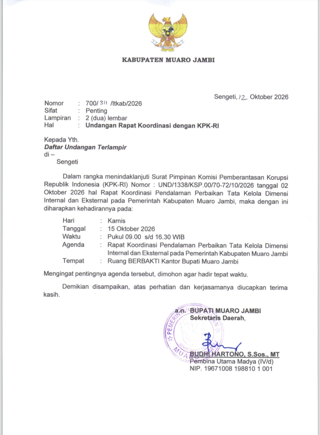 KPK Sambangi Pemkab Muaro Jambi, Pejabat Eksekutif-Legislatif Dikumpulkan
