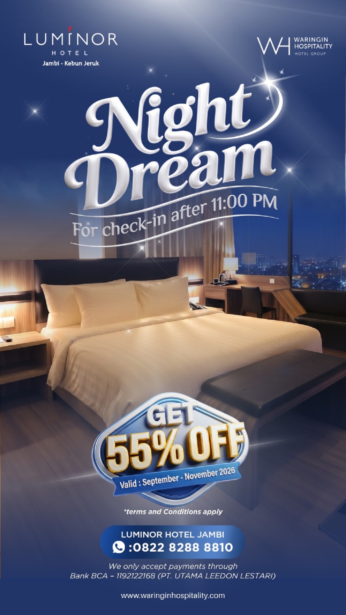 Luminor Hotel Jambi Tawarkan Promo “Night Dream”, Diskon Menginap hingga 55 Persen
