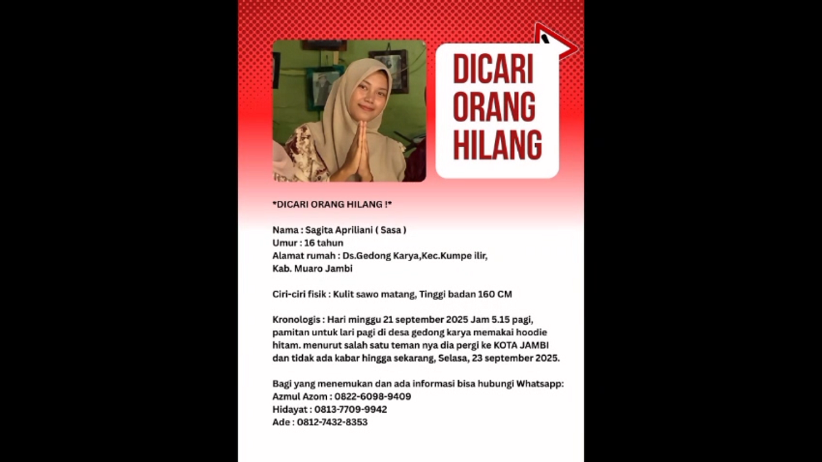 Gadis 16 Tahun Asal Gedong Karya Hilang Usai Pamit Jogging, Sudah 11 Hari Tak Pulang