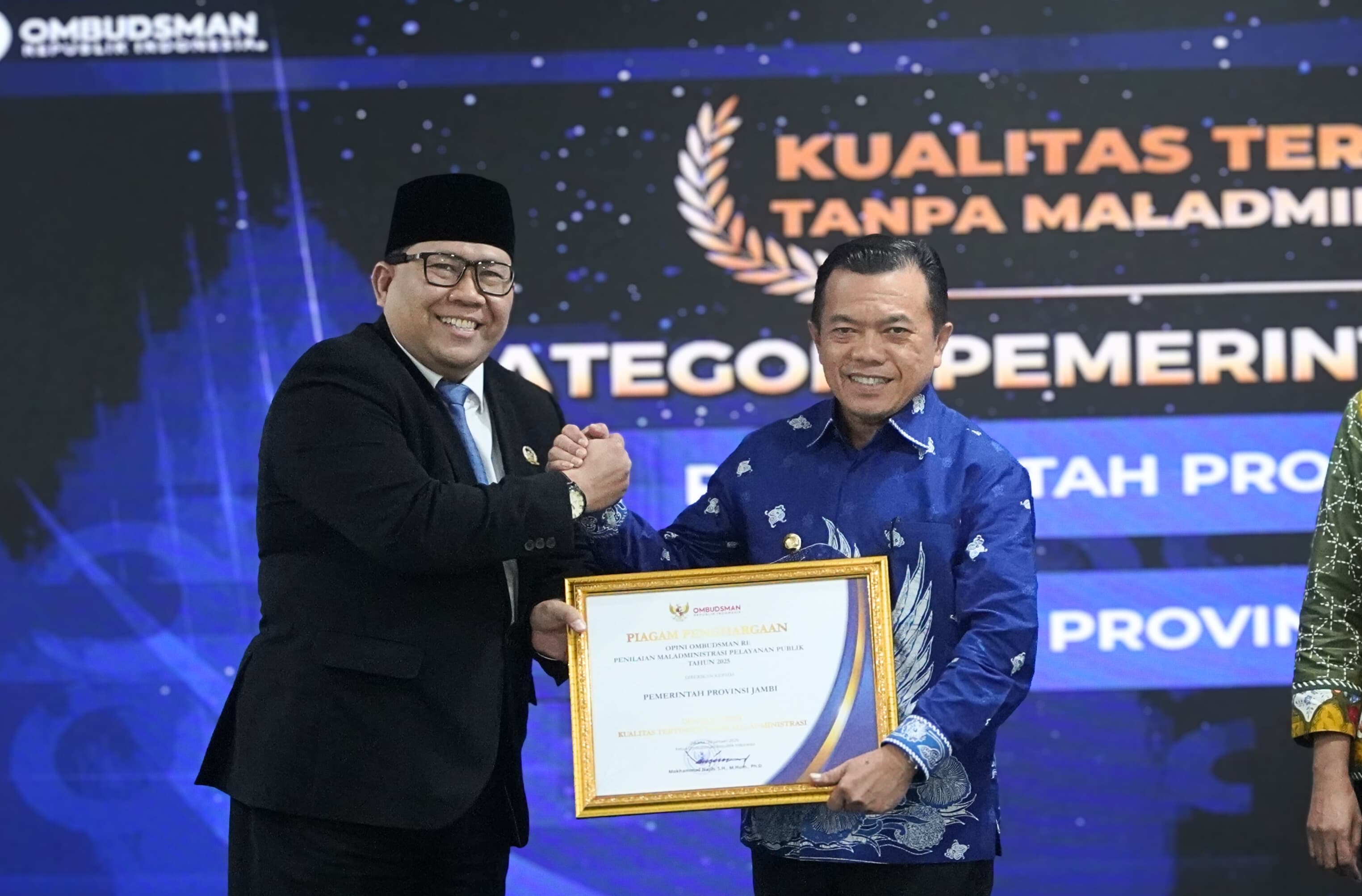 Peringkat 1 Nasional, Pemprov Jambi Raih Opini Tertinggi Ombudsman RI Tanpa Temuan Maladministrasi