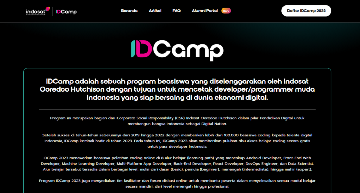 Beasiswa 2023 IDCamp Berikan Beasiswa Pelatihan Coding Untuk Programmer Muda 