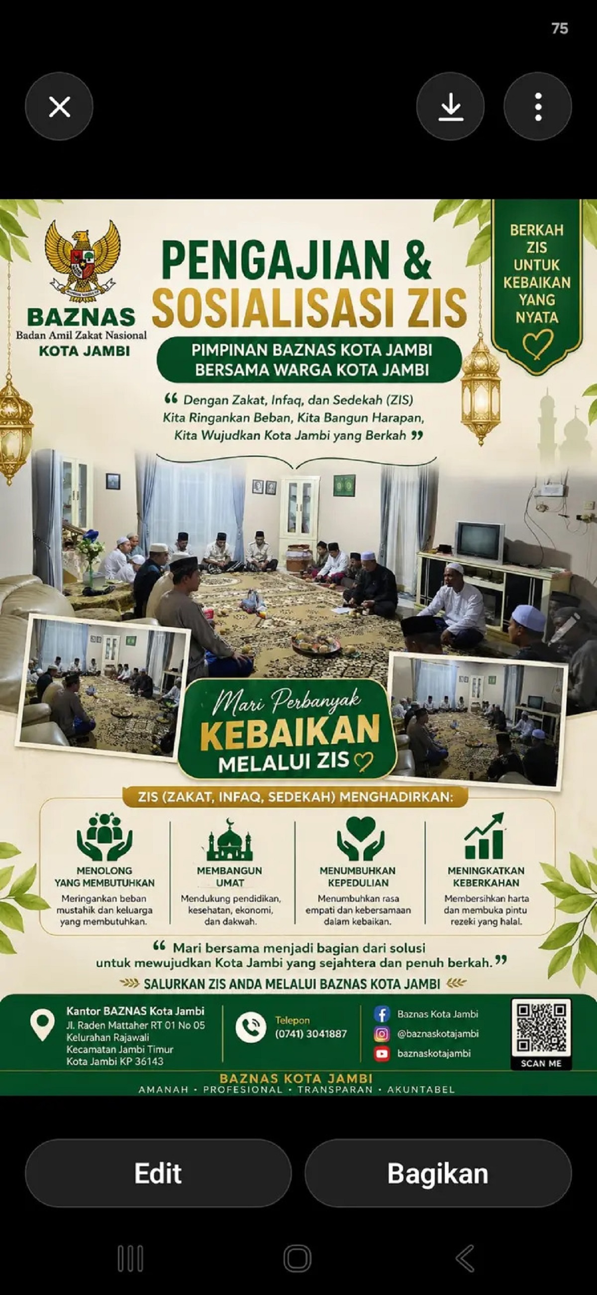 BAZNAS Kota Jambi Perkuat Literasi Zakat Melalui Pengajian dan Sosialisasi ZIS