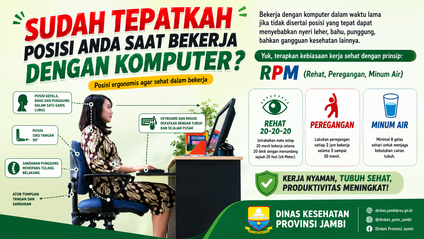Dinkes Jambi Ingatkan Pentingnya Posisi Ergonomis Saat Bekerja dengan Komputer