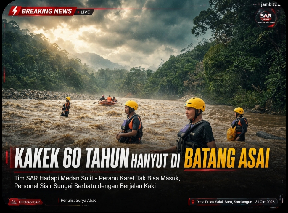 Kakek 60 Tahun Hanyut di Batang Asai, Tim SAR Hadapi Medan Sulit