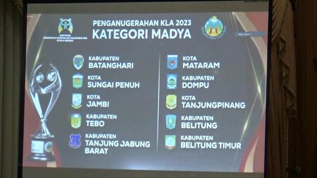 Tebo Raih Kategori Madya Pada Malam Penganugerahan Kabupaten Layak Anak 2023