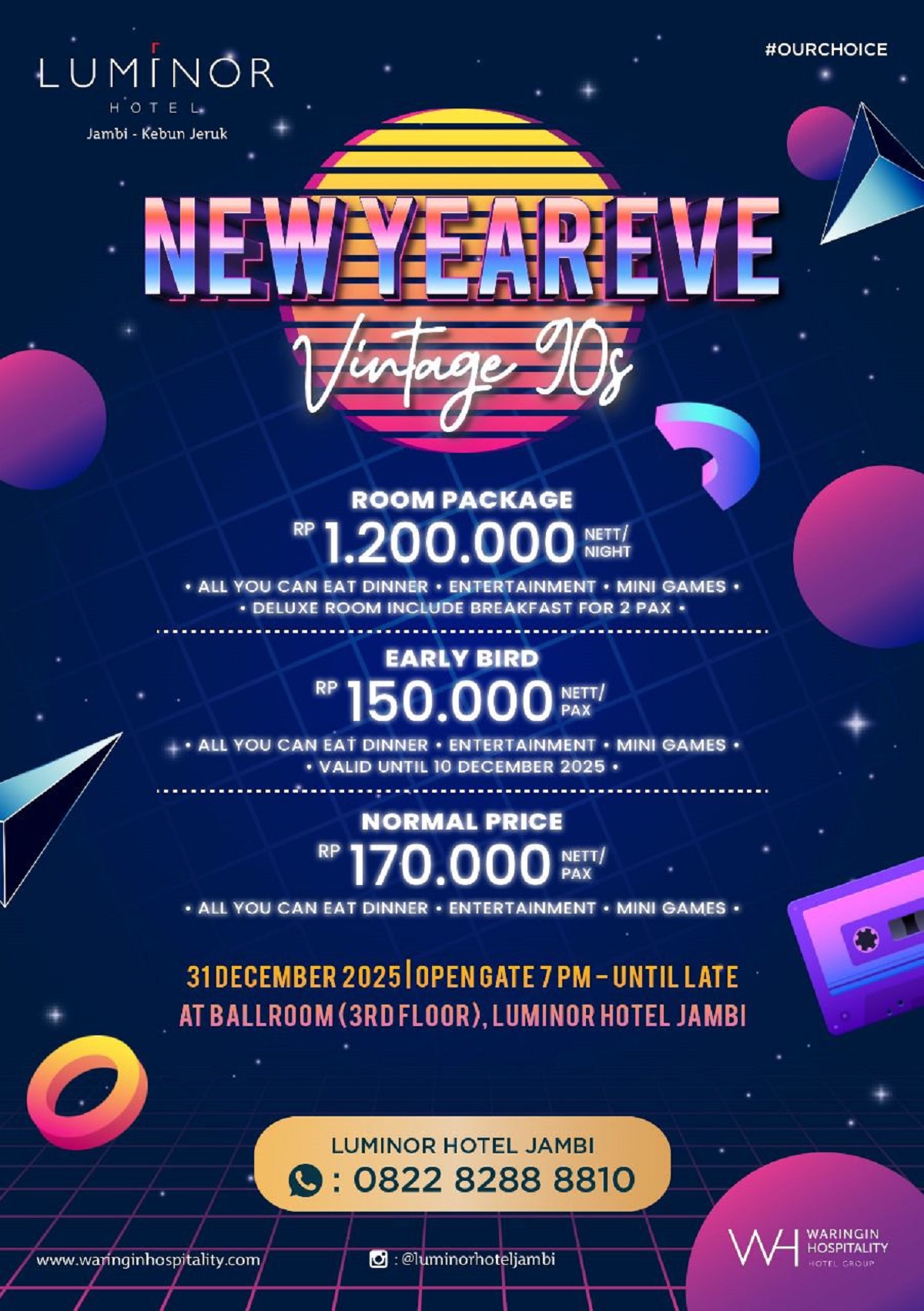 Luminor Hotel Jambi Menghadirkan Perayaan “New Year’s Eve Vintage 90s” di Malam Tahun Baru 2026