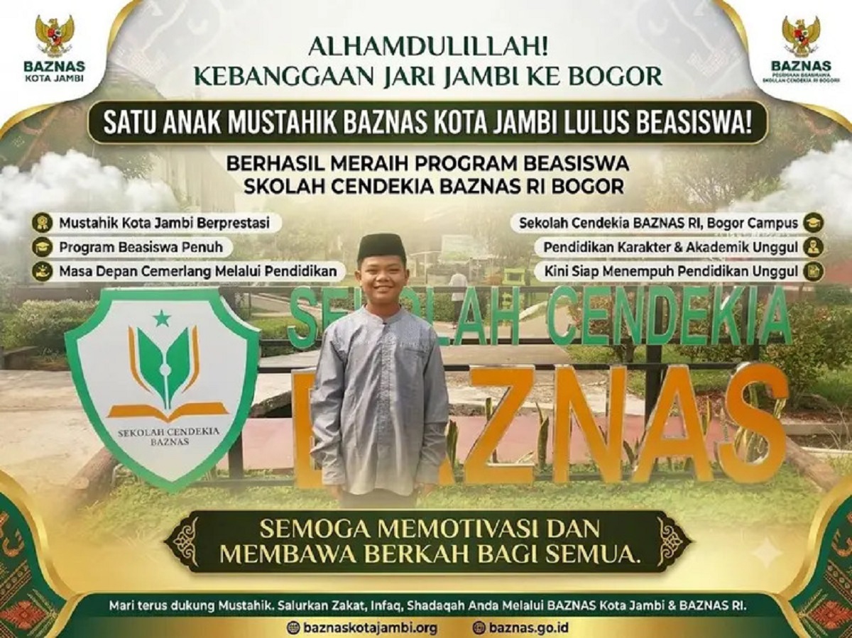 Putra Mustahik Kota Jambi Lolos Murni ke Sekolah Cendekia BAZNAS RI, Bukti Zakat Mampu Mengubah Masa Depan