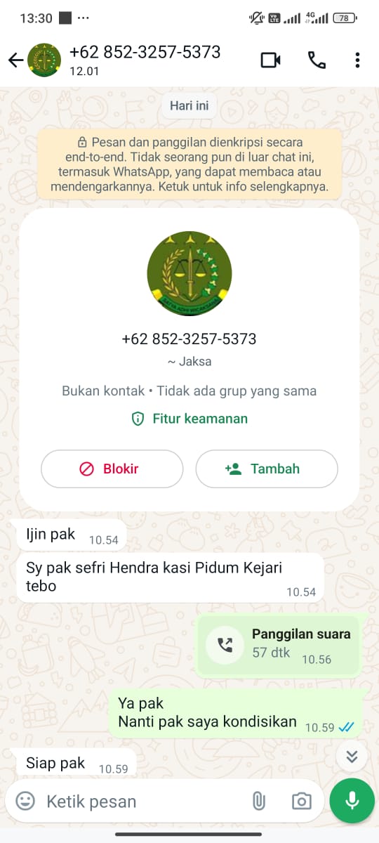 Namanya Dicatut Orang Tidak Dikenal, Kasi Pidum Kejari Tebo Sefri Hendra Minta Masyarakat Waspada