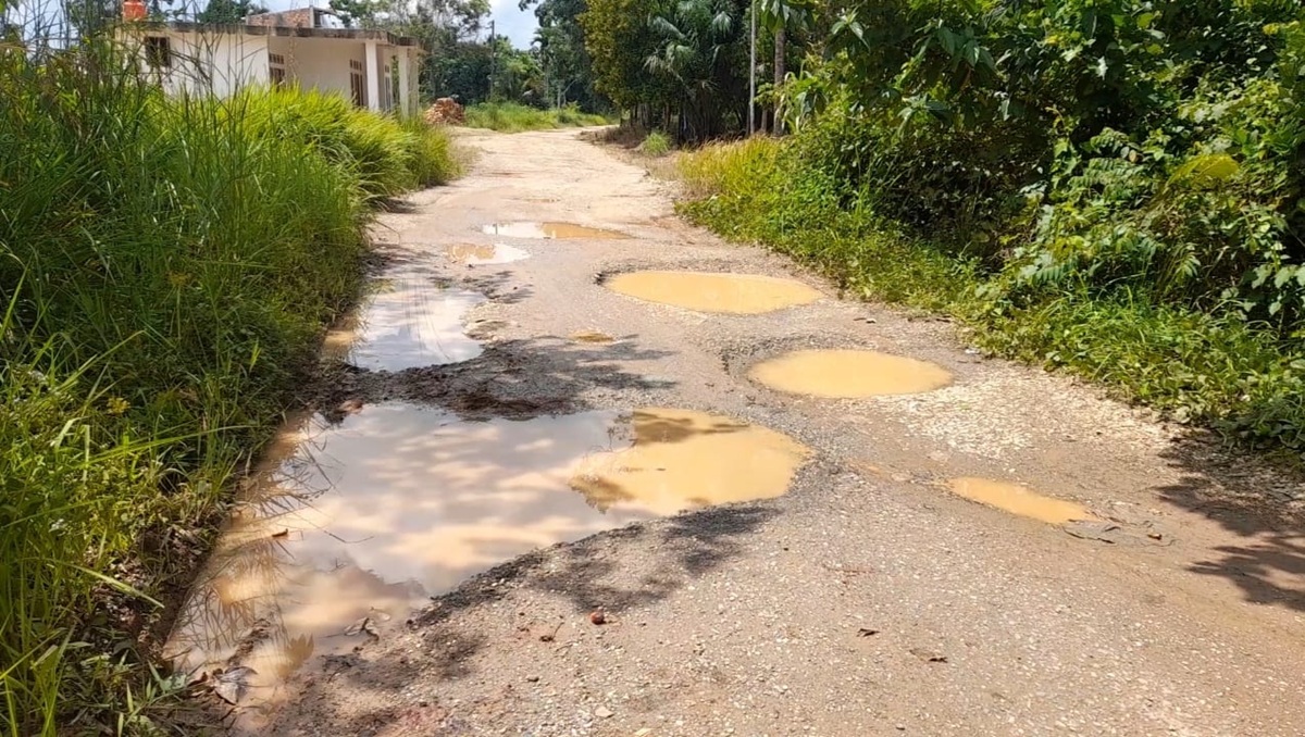 Diduga Karena Kekurangan Dana, Perbaikan Jalan di Desa Pulau Betung Tertunda