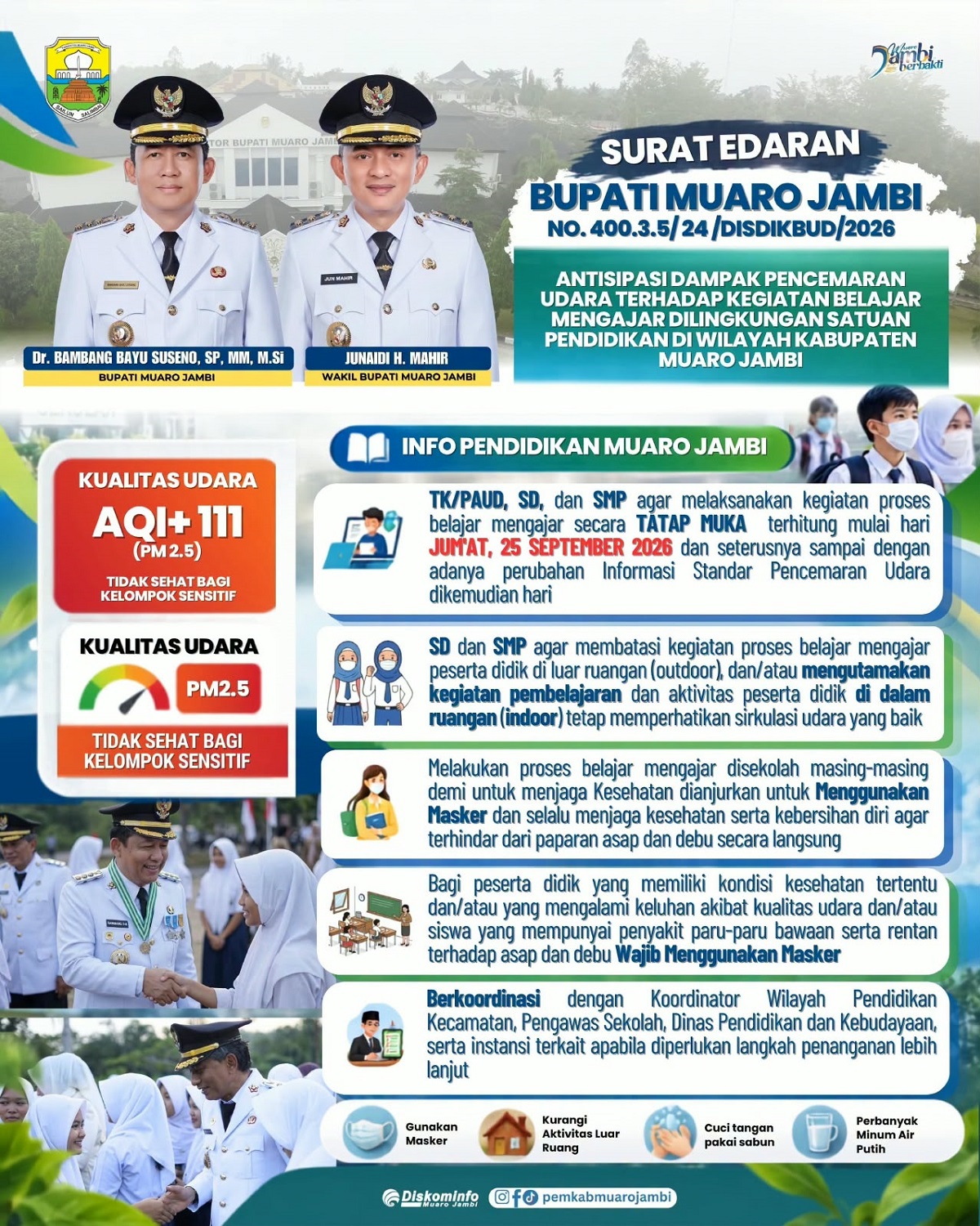 Antisipasi Dampak Pencemaran Udara, Bupati Muaro Jambi Keluarkan Edaran untuk Sekolah