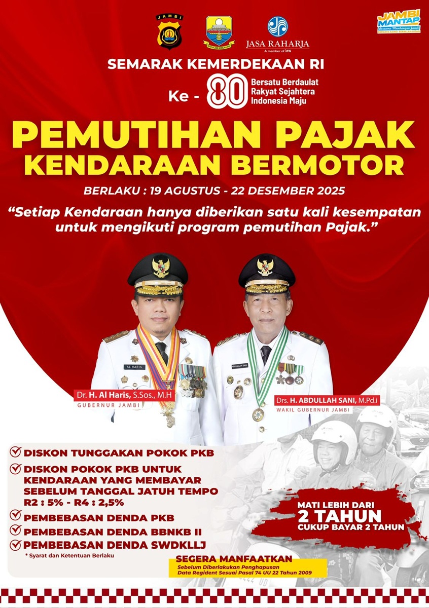 KABAR GEMBIRA !!! Pemprov Jambi Kembali Berikan Pemutihan Pajak Kendaraan Bermotor