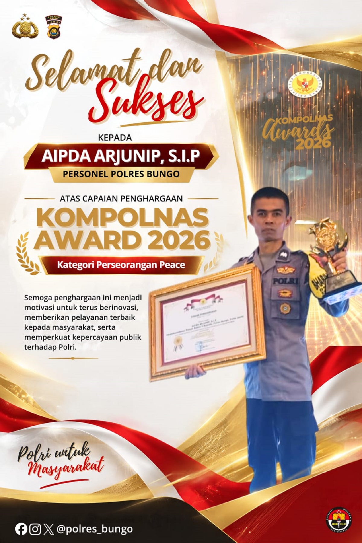 Aipda Arjunif Personel Polres Bungo Raih Peringkat I Kompolnas Awards 2026 