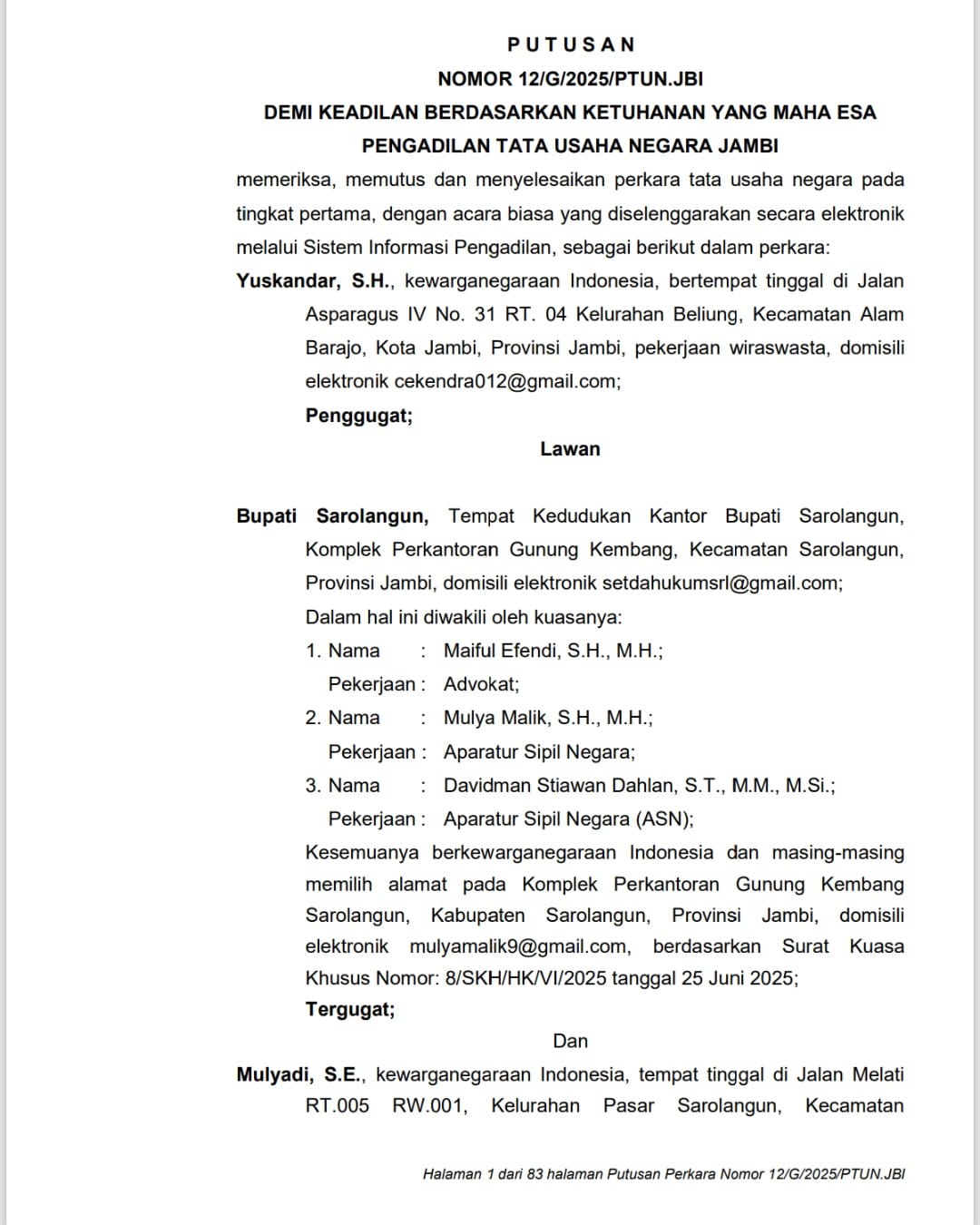 Cacat Prosedur dan Substansi, PTUN Putuskan Bupati Seleksi Ulang Direktur Perumda