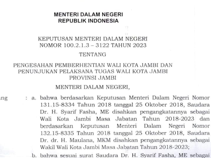 SK KEMENDAGRI telah dikeluarkan, Fasha Resmi Diberhentikan Sebagai Walikota 4 November 2023