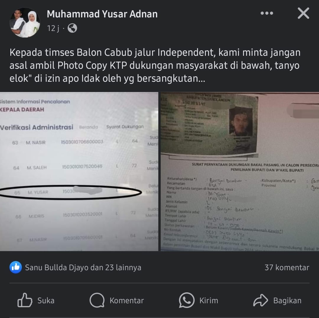 Namanya Di Catut Mendukung Bacalon Independen, Sekdes Sungai Bemban Pertanyakan Asal Data Bacalon