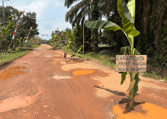 Kesal Menahun, Warga Talang Belido ‘Sulap’ Jalan Rusak Jadi Kebun Pisang