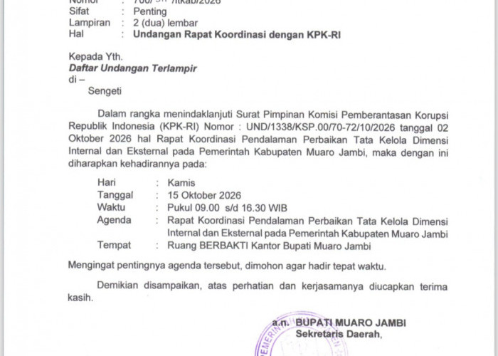 KPK Sambangi Pemkab Muaro Jambi, Pejabat Eksekutif-Legislatif Dikumpulkan