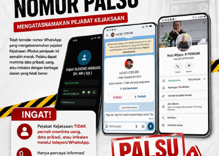 Kejaksaan Tinggi Jambi Mengimbau Masyarakat Waspada Terhadap Modus Penipuan Yang Mengatasnamakan Kajati Jambi