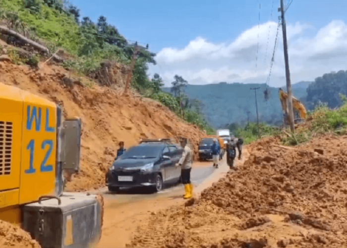 Jalan Nasional Kerinci-Merangin Tertutup Longsor, 2 Alat Berat Dikerahkan Bersihkan Lokasi