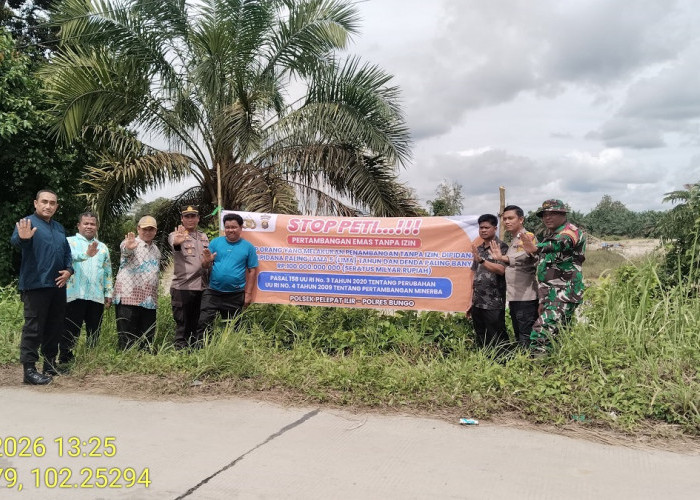 Polsek Pelepat Ilir Tertibkan PETI di Muara Kuamang, Enam Rakit Tambang Ditemukan