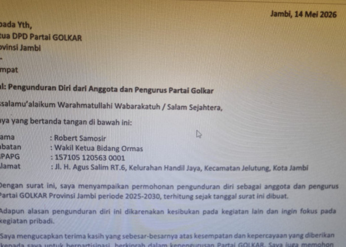 Robert Samosir Resmi Mundur dari Pengurus Golkar Jambi, Surat Disampaikan 14 Mei 2026