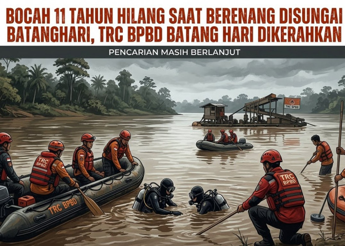 Bocah 11 Tahun Hilang Saat Berenang di Sungai Batanghari, TRC BPBD Batang Hari Dikerahkan