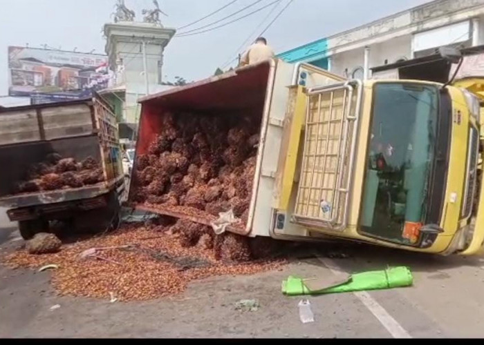 Kecelakaan di Kawasan Mendalo, Mobil Tangki CPO dan Truk bermuatan sawit bertabrakan