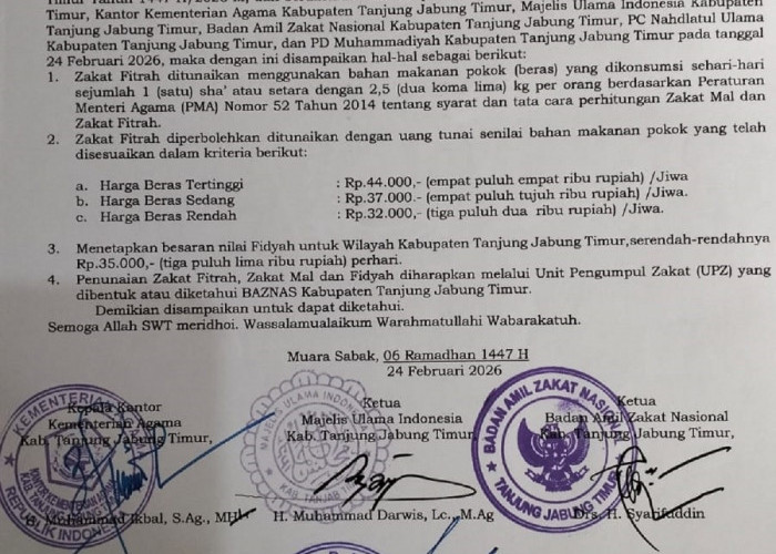 Zakat Fitrah Tanjabtim 2026 Resmi Ditetapkan, Ini Besaran dan Kategori Pembayarannya
