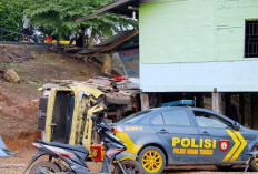 Kecelakaan Di Muara Tembesi, Truk Box Terjungkal dan Menabrak Rumah Warga